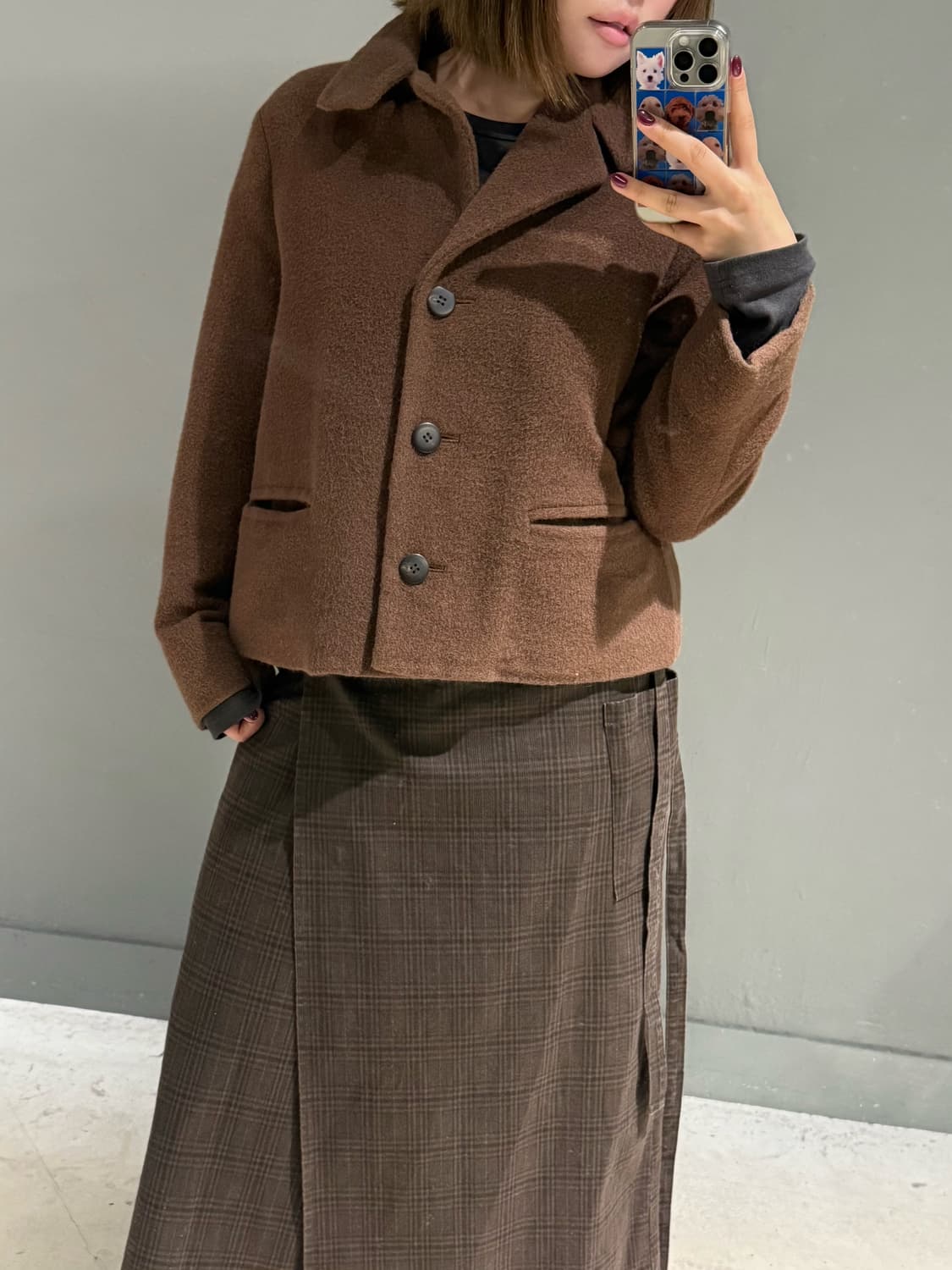 one button high-neck point coat 상품이미지1