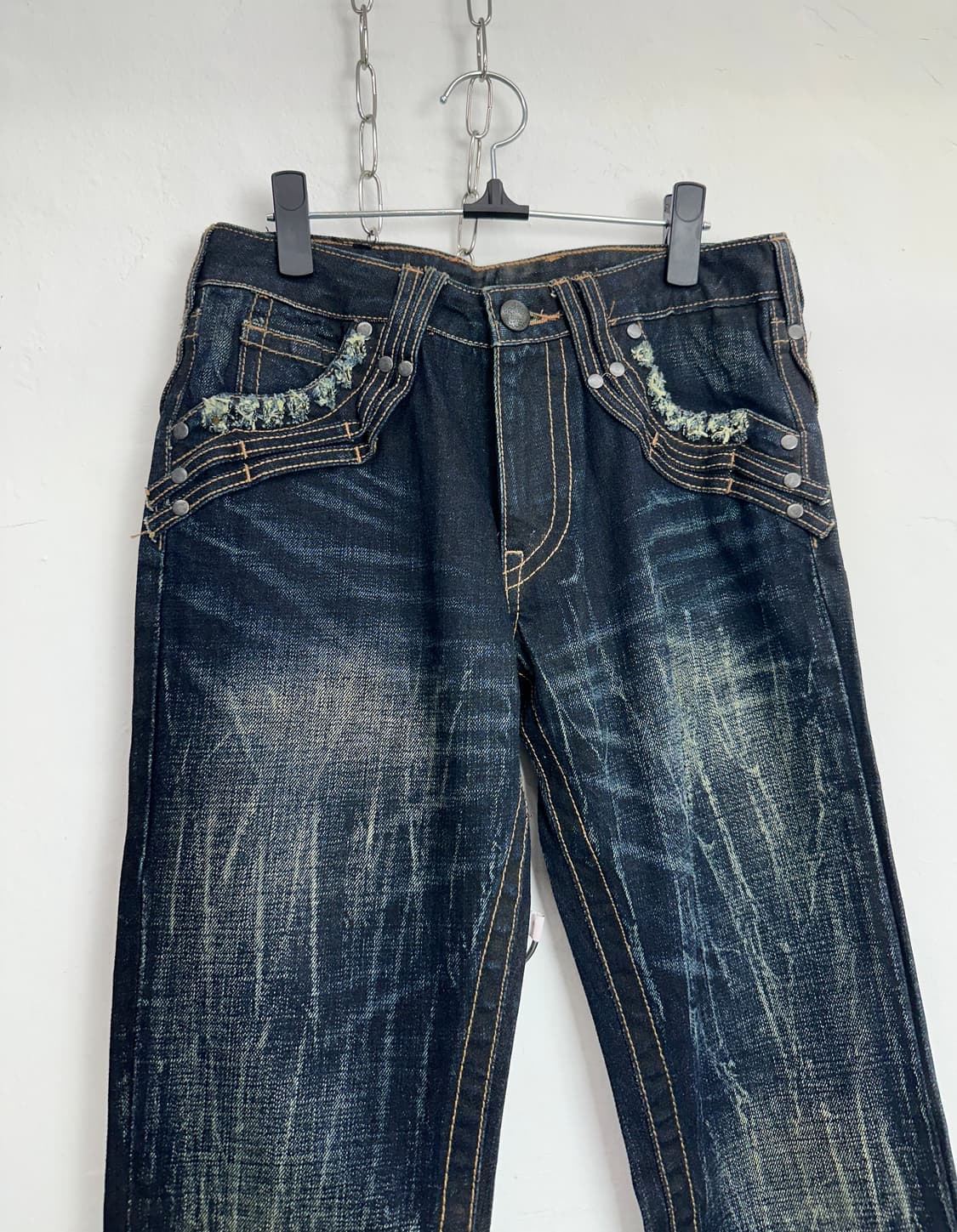 Distressed Stud Detail Dark Indigo Denim 상품이미지8