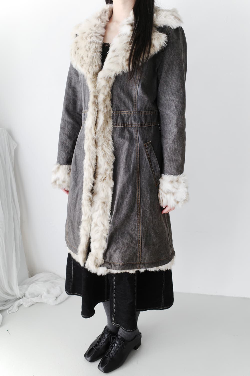 denim long fur jacket 상품이미지7