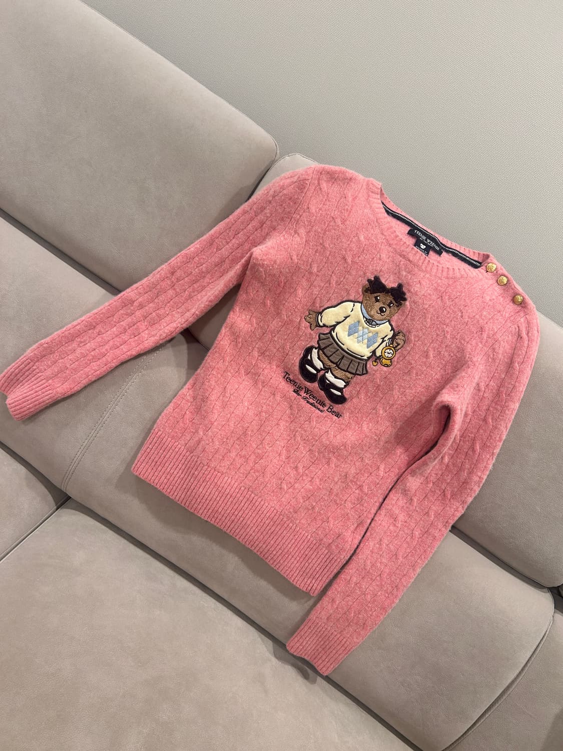 티니위니 곰돌이 자수 꽈배기 니트 상품이미지1