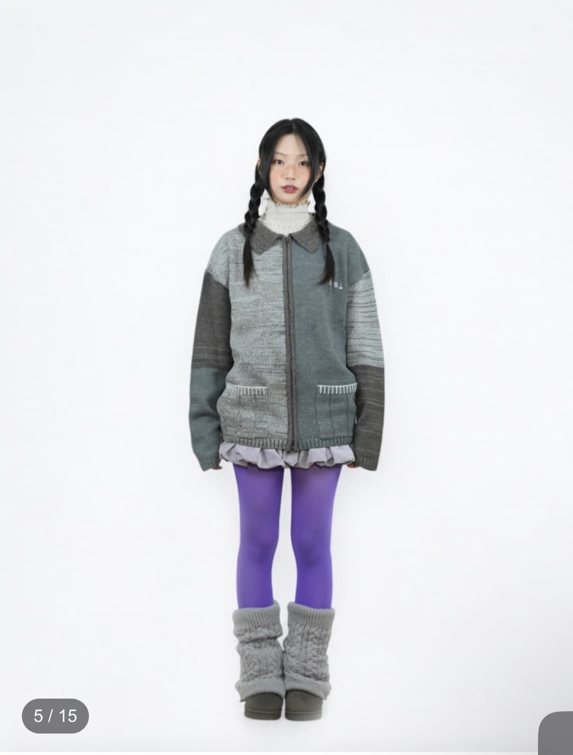 어스지구 멜란지 니트 자켓 차콜 상품이미지2