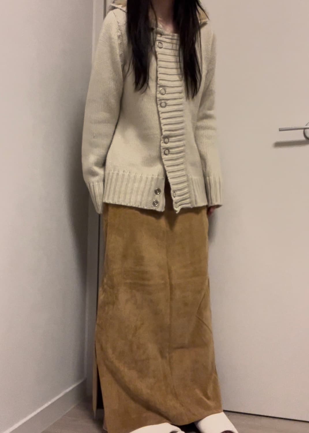 camel ribbed bone long skirt 상품이미지1