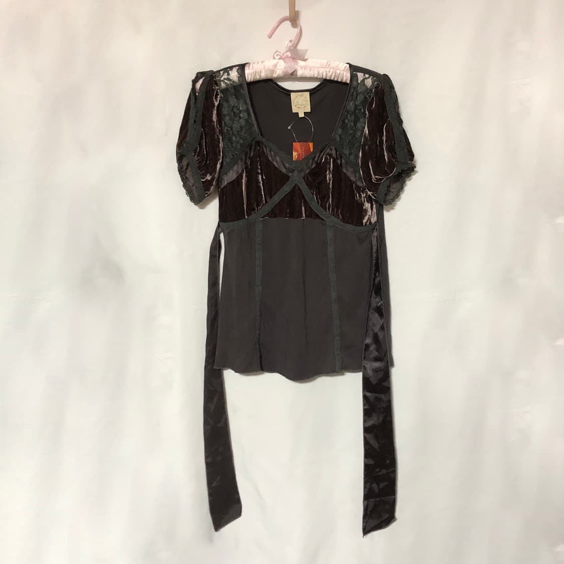 허리 리본 레이스 탑 브라운 상품이미지8