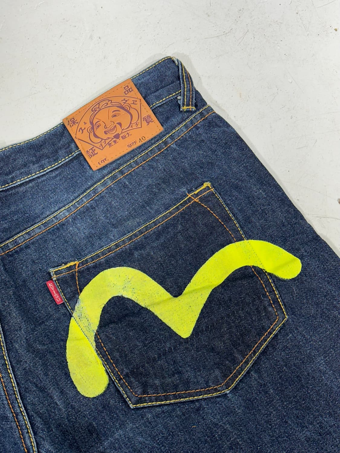 에비수 중청 극희귀 사이즈 사이드 프린팅 빅 데님 팬츠 청바지 상품이미지6