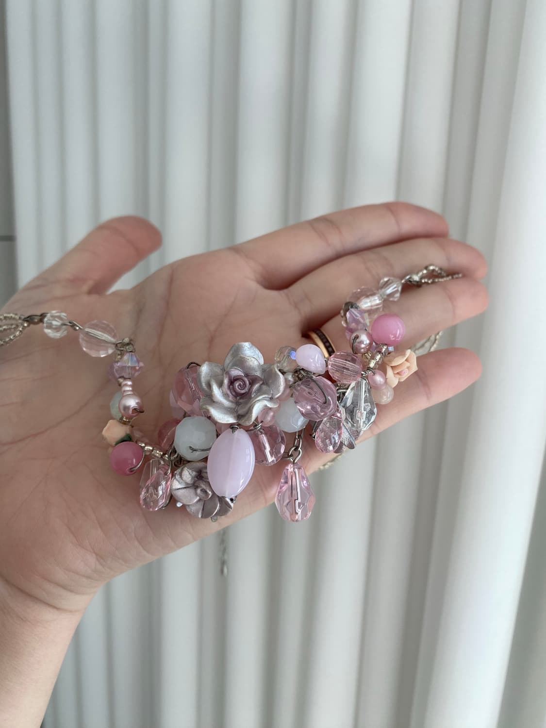 페어리 y2k 키치 핑크 플라워 비즈 목걸이 상품이미지9