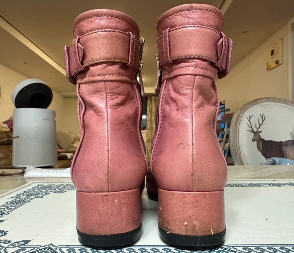 프라다 핑크 가죽 앵클 부츠 36.5 상품이미지4