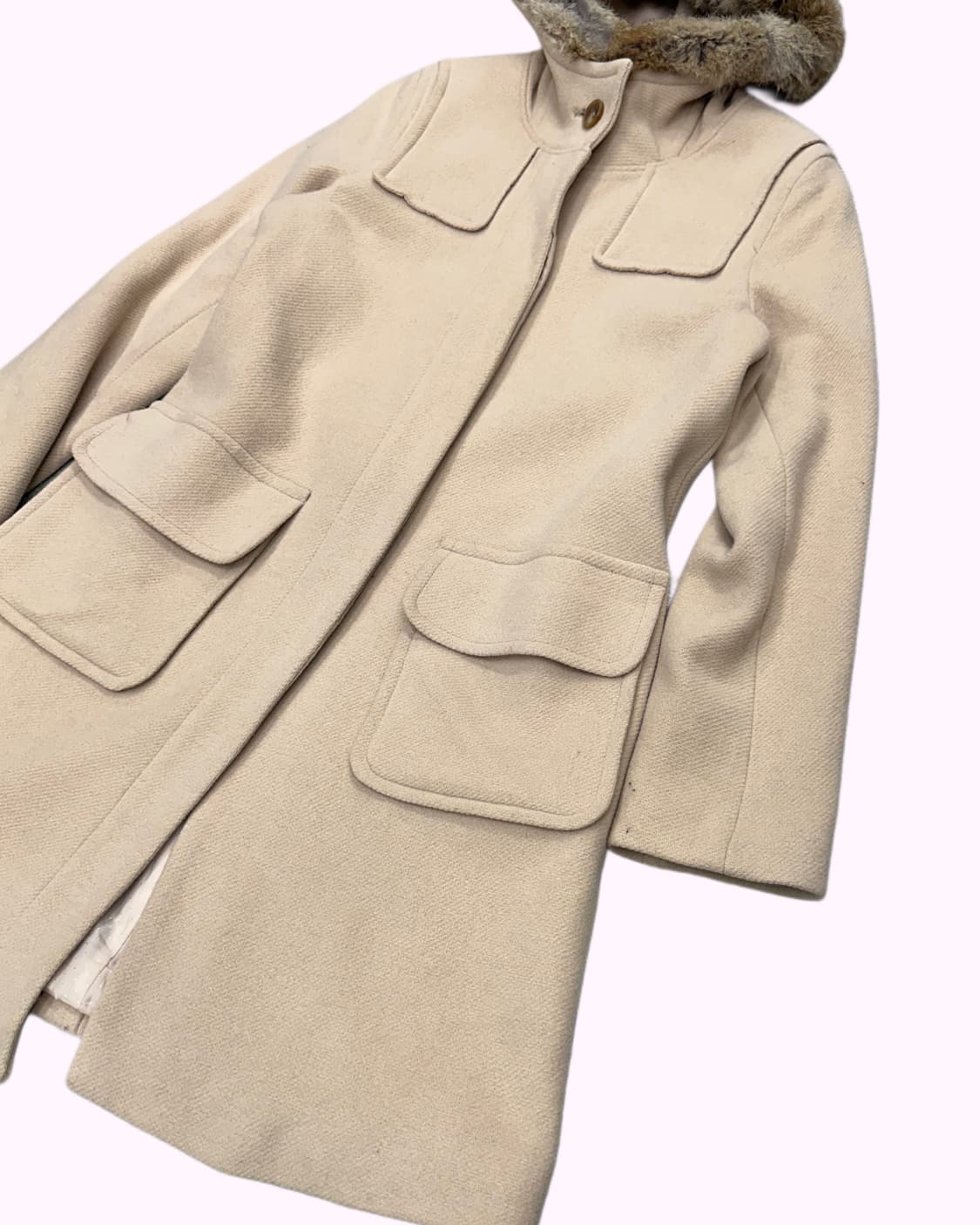 beige wool fur hood coat 상품이미지3