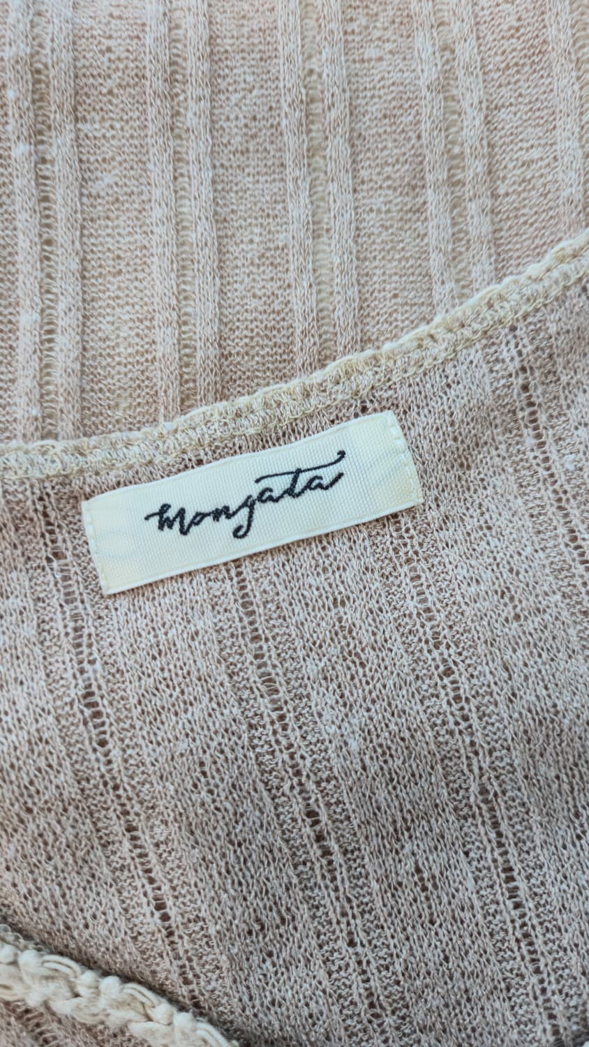 린넨 혼방 골지 롱 원피스 F 베이지 브이넥 레이스 헨리넥 상품이미지4