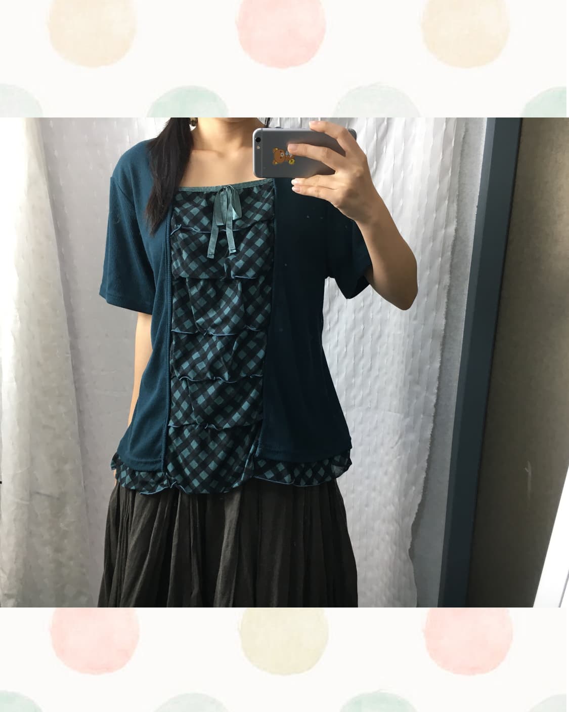 청록 체크 레이어드 블라우스 상품이미지3