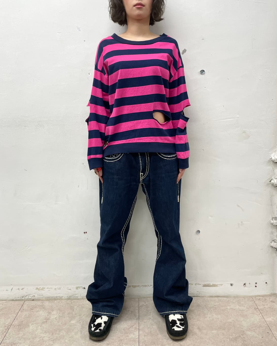 slit pink striped long sleeve 상품이미지6