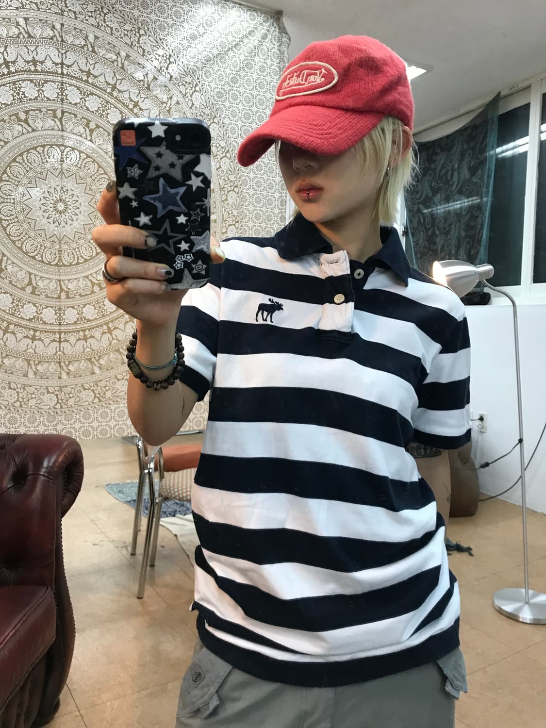아베크롬비 머슬핏 스트라이프 반팔 카라티 상품이미지1