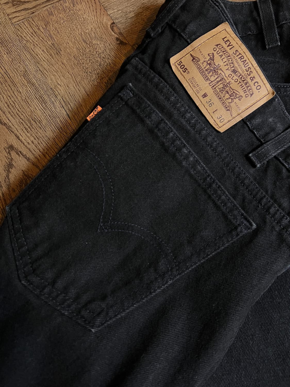 [36]90's 리바이스 오렌지탭 USA Made 505 흑청 데님 팬츠 상품이미지5