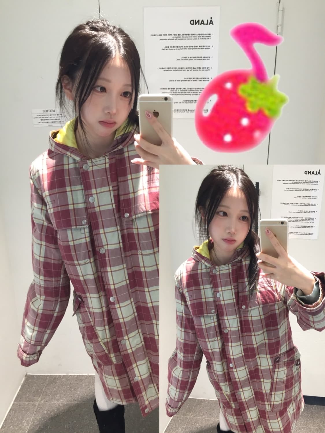 빈티지 딸기 체크 패딩 상품이미지2