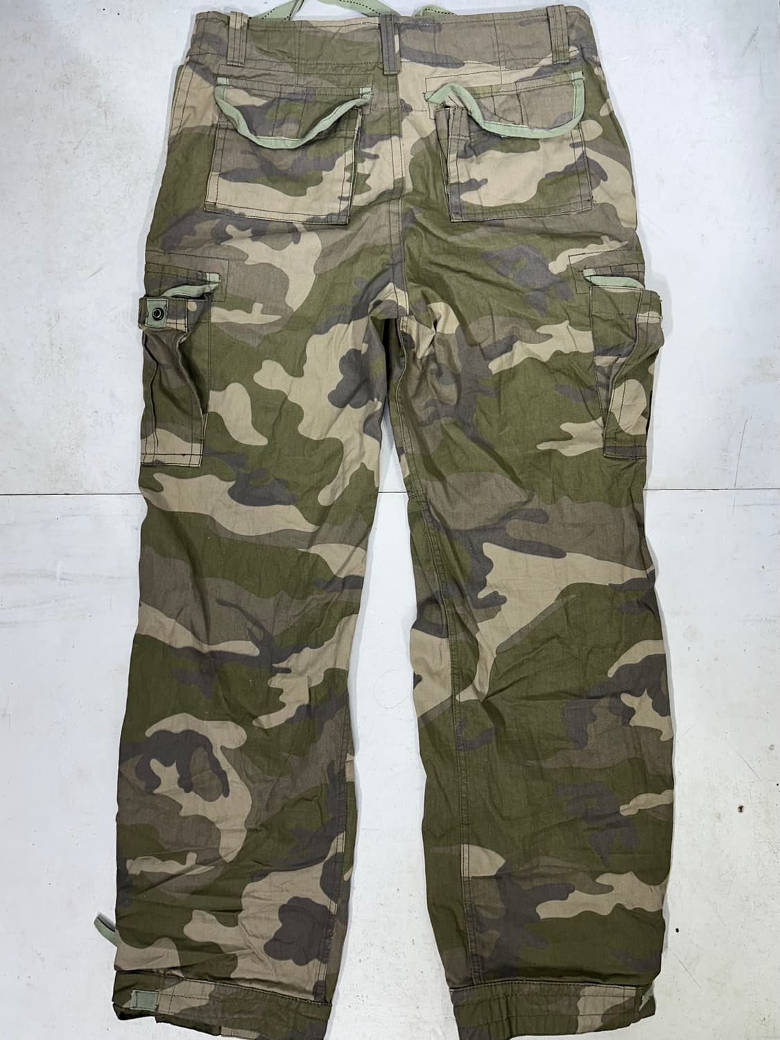 빈티지 카키 밀리터리 카모 와이드 포켓 디테일 카고 팬츠 힙합 바지 L 상품이미지5