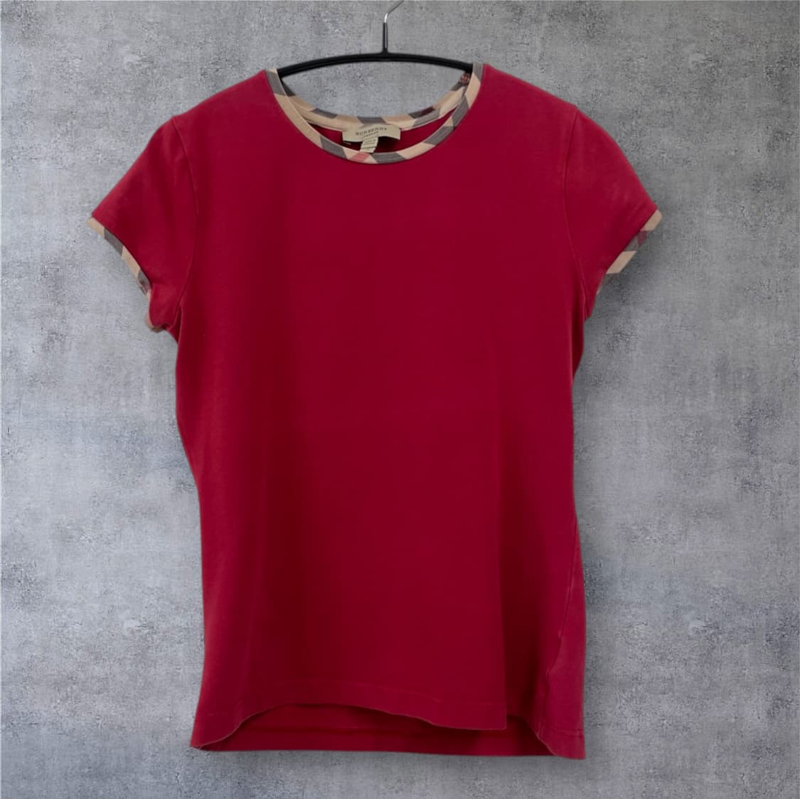 버버리 Burberry 레드 체크 트리밍 슬림 반팔 티셔츠 S 상품이미지7