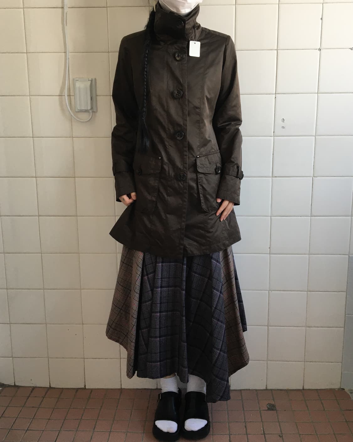 Belted glossy high neck jacket 상품이미지1