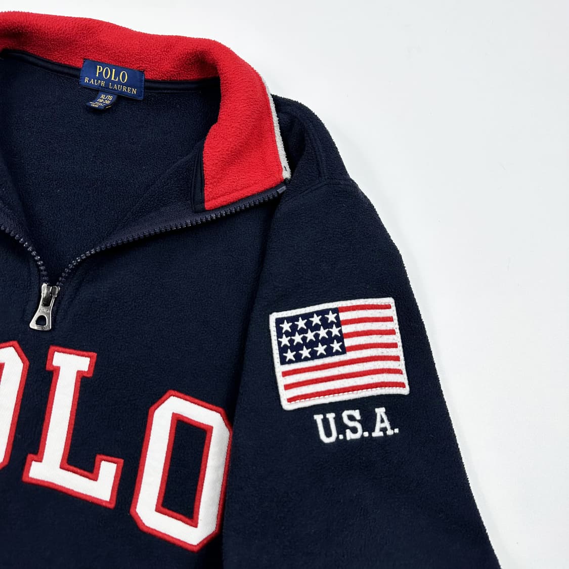 폴로 랄프로렌 걸즈 성조기 하프집 플리스 아노락 네이비 걸즈XL 상품이미지4