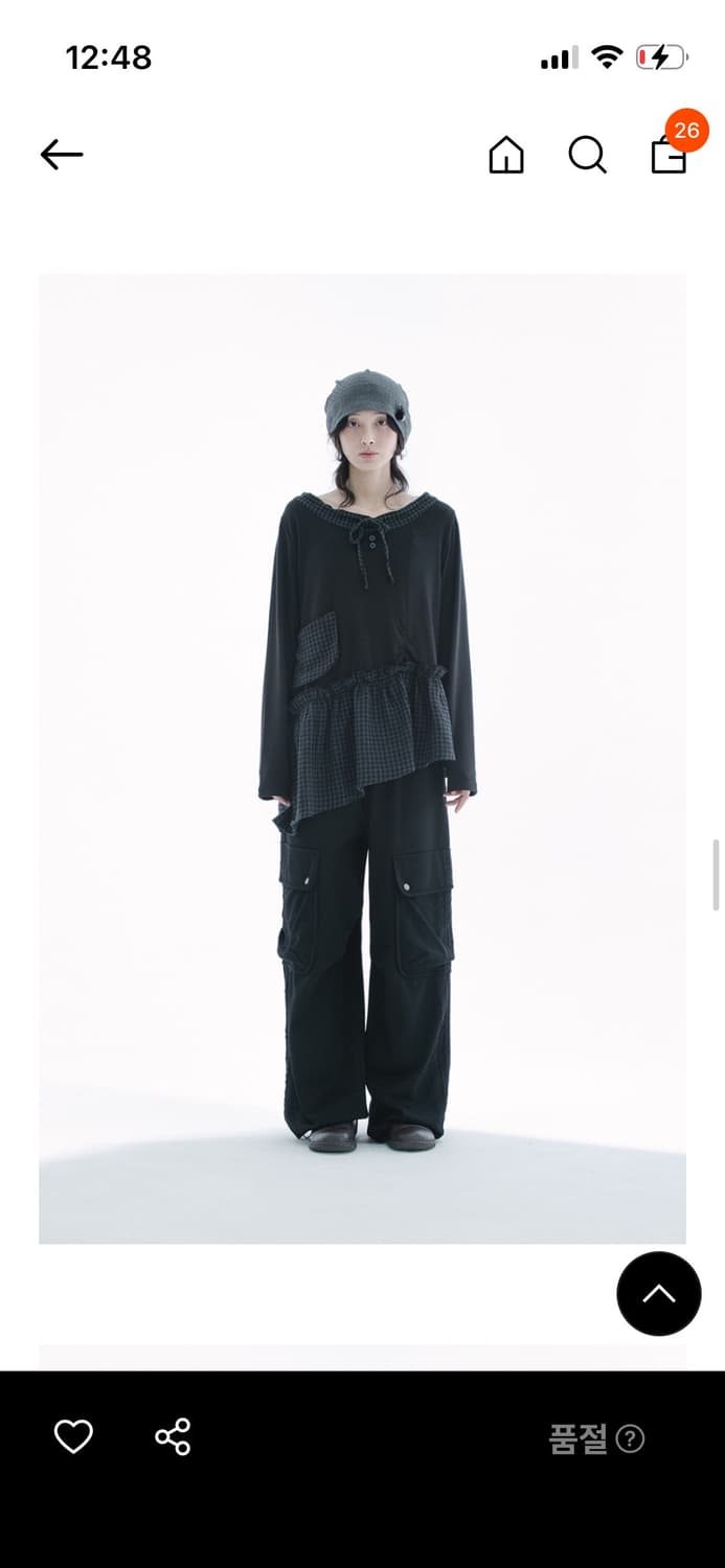 [새상품] 허그유어스킨 체크 셔츠 레이어드 니트 블랙 상품이미지2