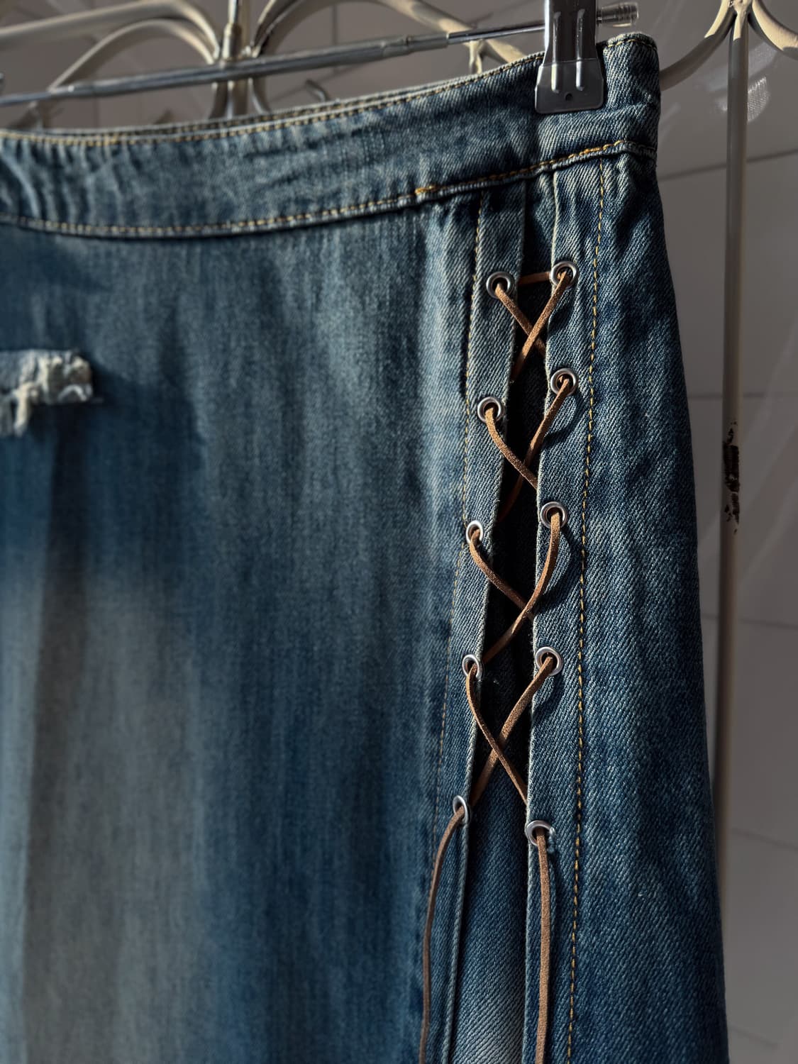  Lace-Up Unbalanced Denim Skirt 0339 상품이미지2