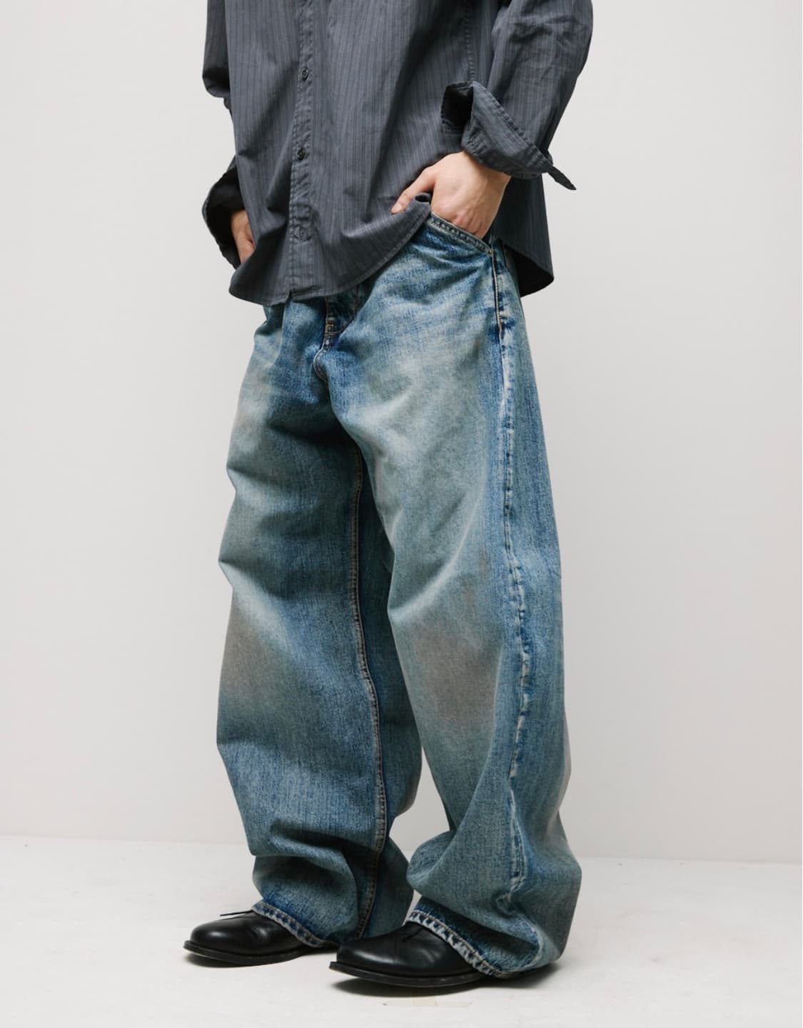 (5, XL) 해칭룸 와이드 커브진 페이디드 블루 상품이미지3