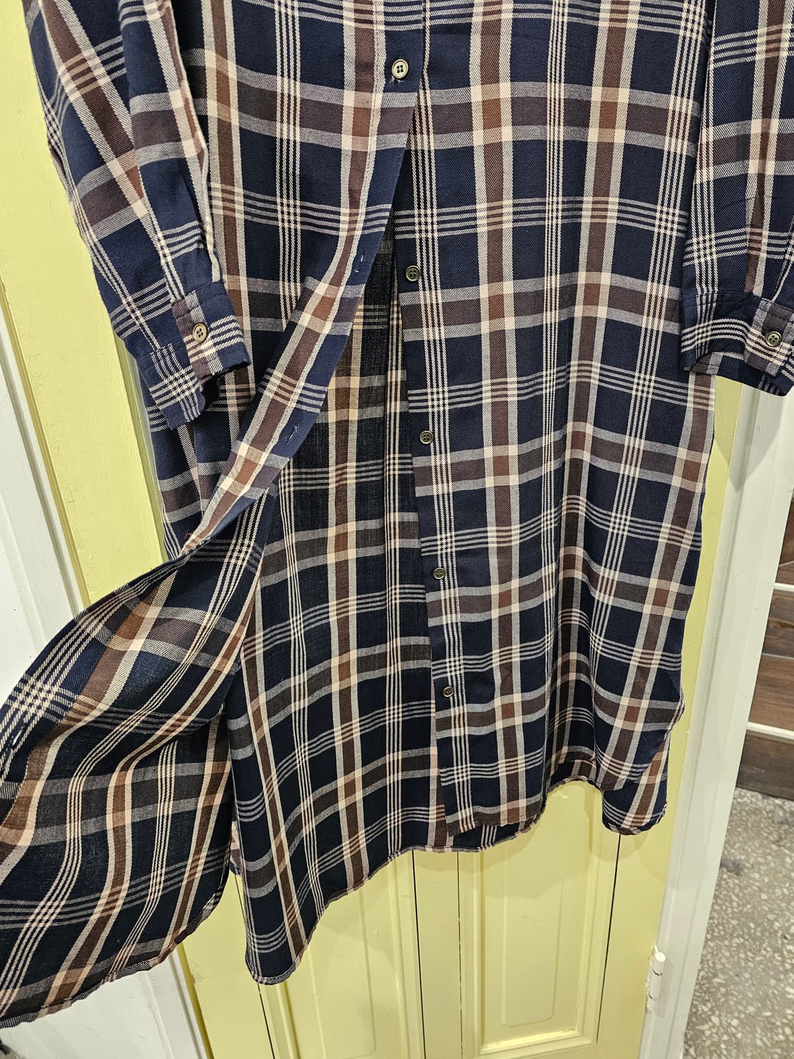 HK Works London 네이비 브라운 헨리넥 롱셔츠 상품이미지7