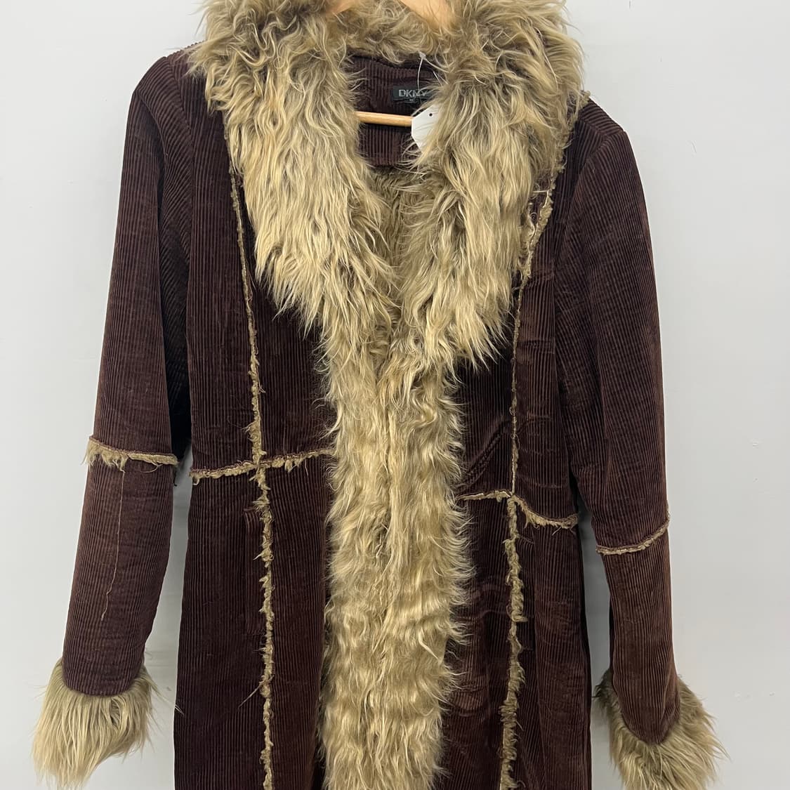 DKNY 브라운 코듀로이 퍼 코트 여L 상품이미지3