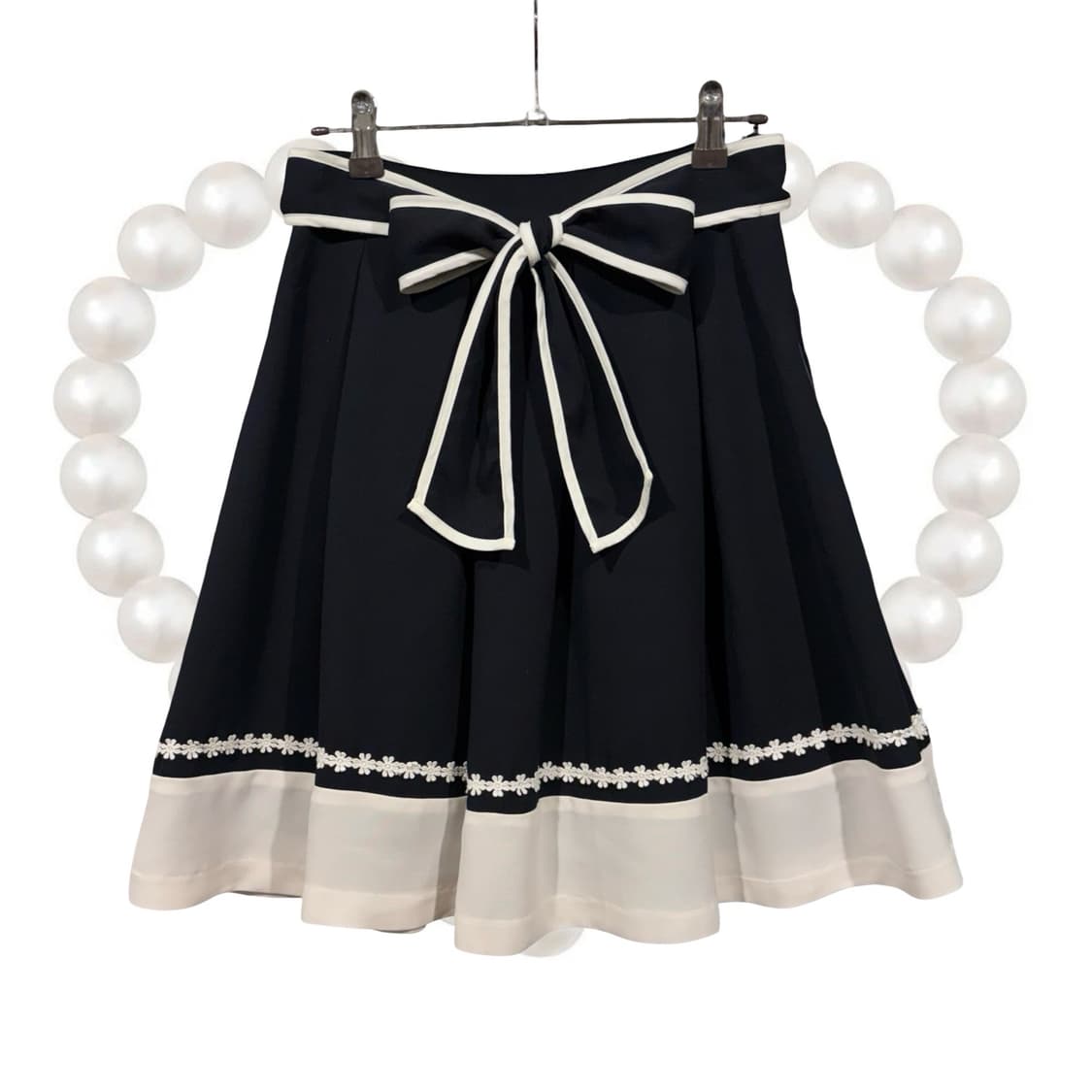 일본 빈티지 갸루 네이비 배색 파이핑 리본 스커트 공겜여주 상품이미지1