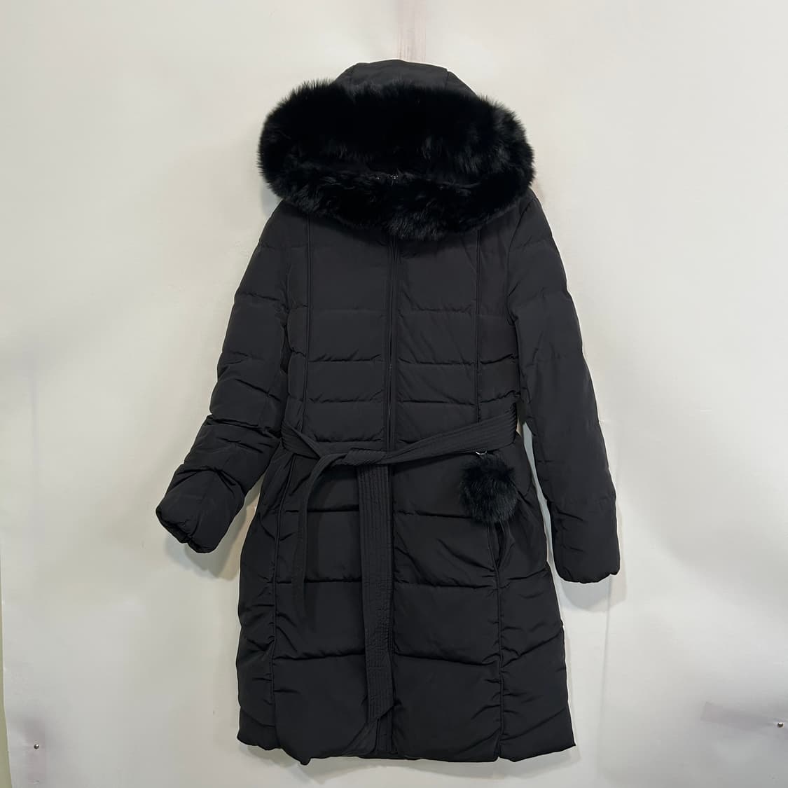 케네스레이디 폭스퍼 구스다운 롱패딩 85 블랙 상품이미지1