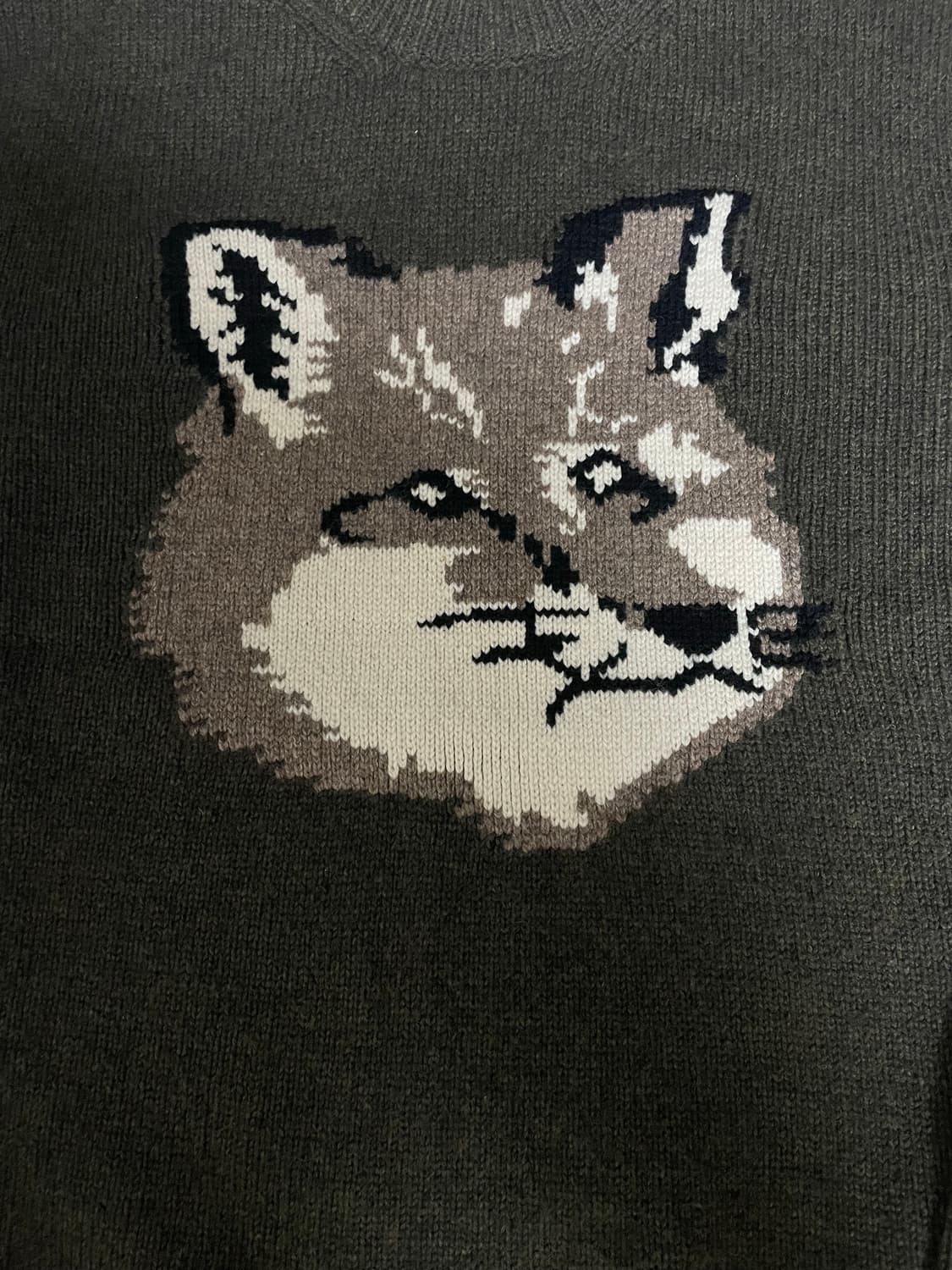 메종키츠네 빅폭스헤드 풀오버 니트 라이트 카키 M 상품이미지2