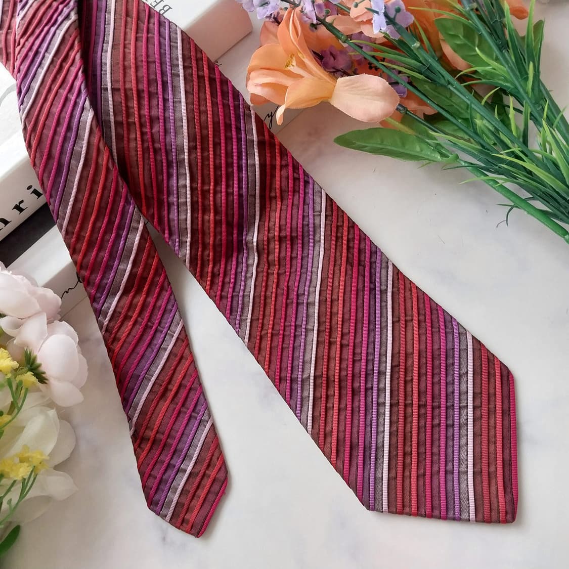인터메조 실크 레드&핑크 스트라이프 넥타이 8.8cm A+등급 K1272 상품이미지2