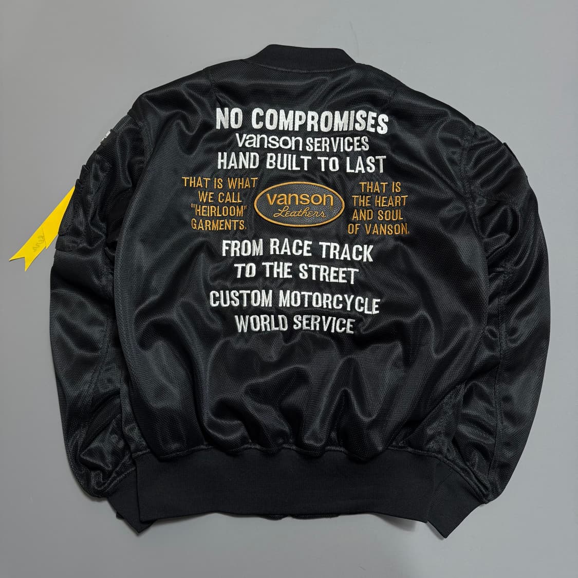 VANSON 22ss 블랙컬러 양면 패치 로고 슬리브 자수 메쉬 MA-1 상품이미지9