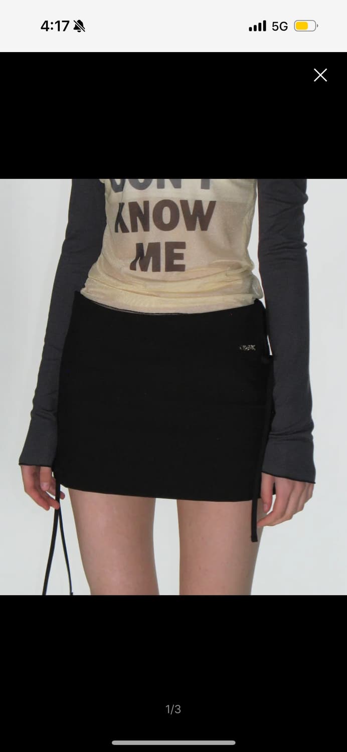 크랭크 블랙 리본 슬릿 미니스커트 상품이미지1