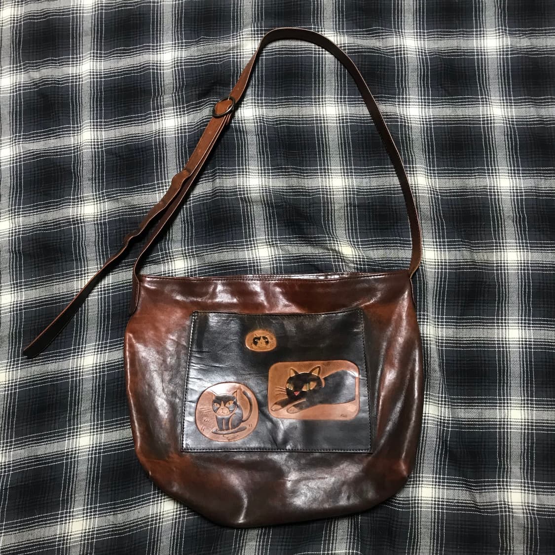 재팬 80-90s 리얼레더 고양이 빈티지 크로스백 상품이미지1