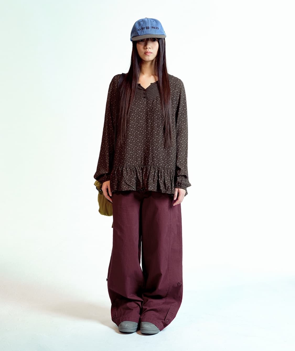 코이세이오 워시드 버튼 탭 팬츠 와인 상품이미지1