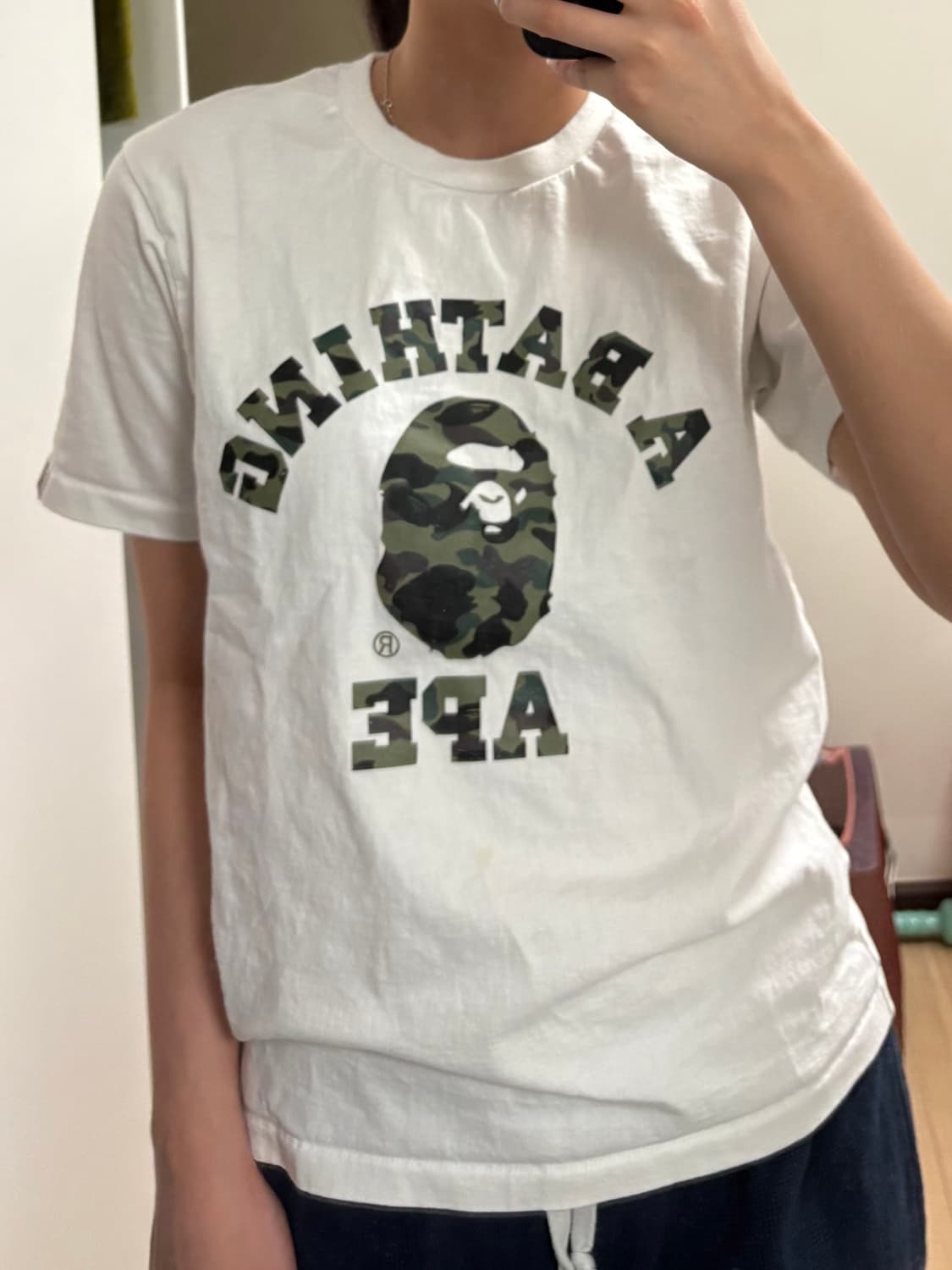 (급처)베이프 Bape 카모 반팔 티셔츠 화이트그린 S 상품이미지1