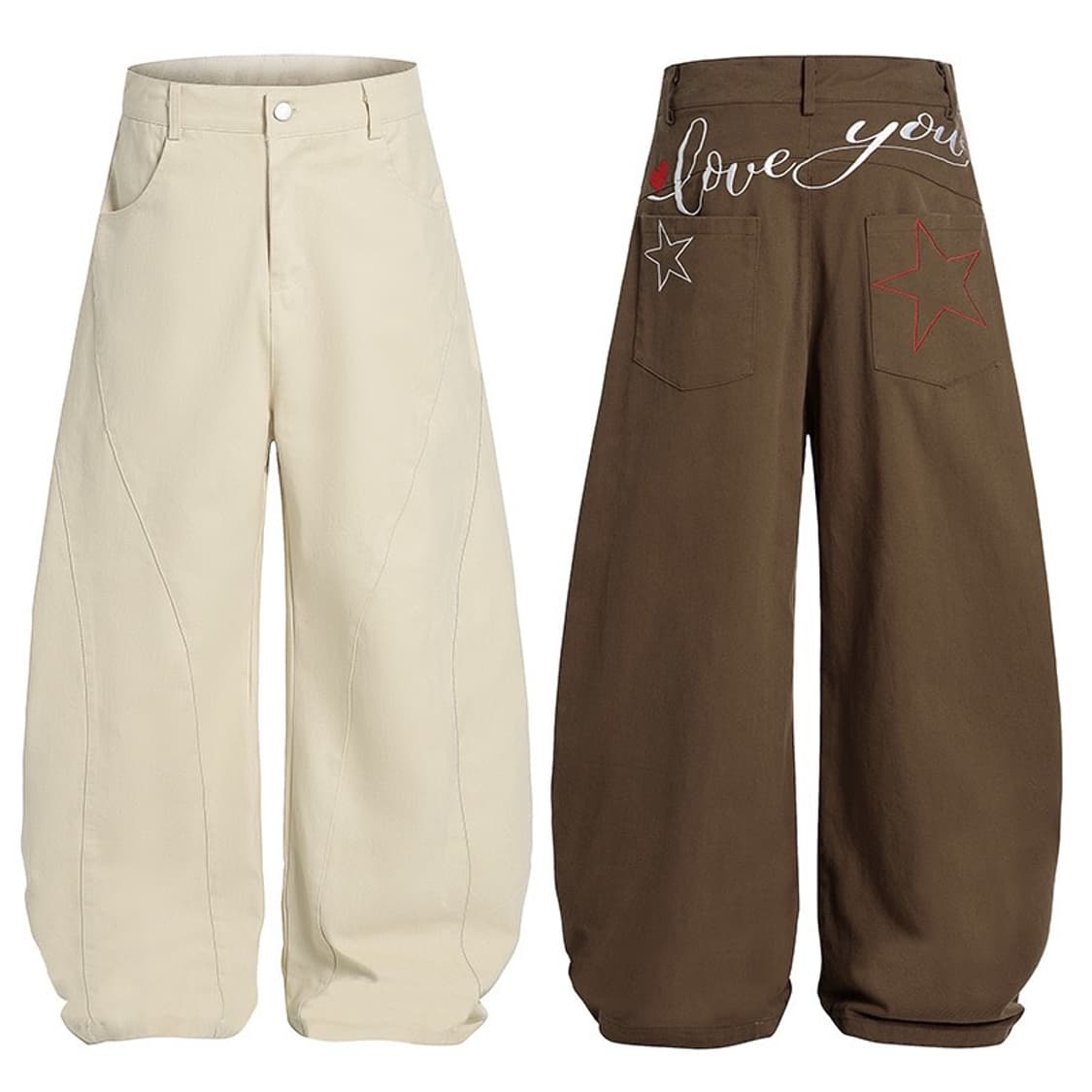 자수 레터링 커브드 팬츠 (브라운) 상품이미지7