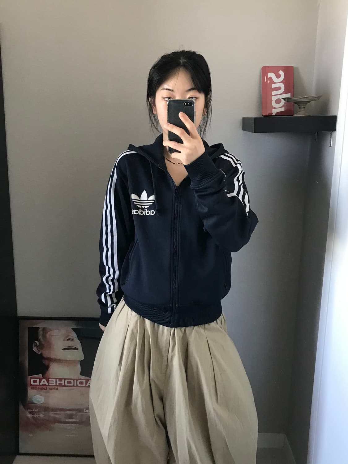 아디다스 00년대 올드스쿨 파이어버드 네이비 후드 트랙탑 져지 상품이미지1