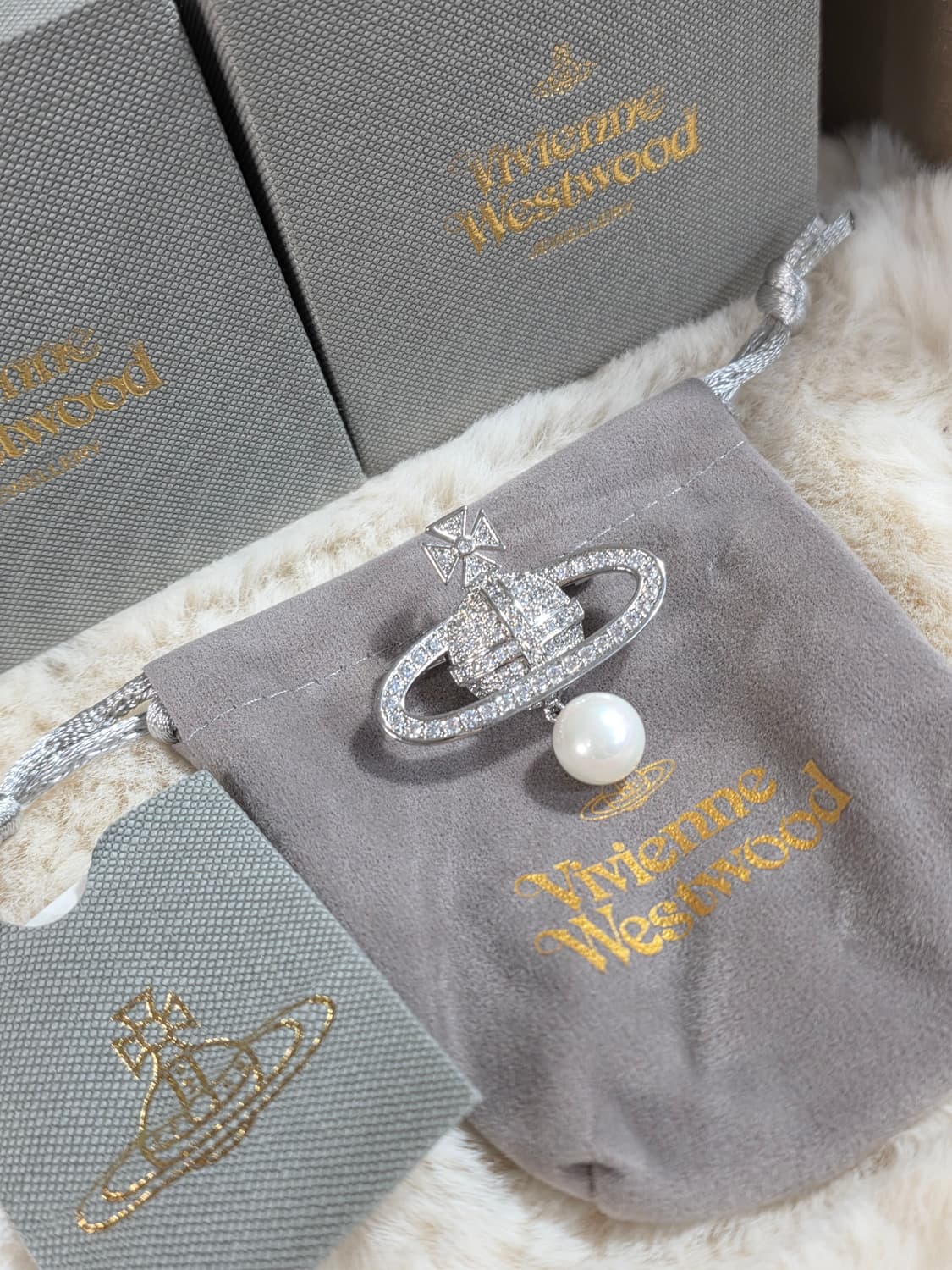 빈티지 비비안 실버 진주달랑이 브로치 상품이미지2