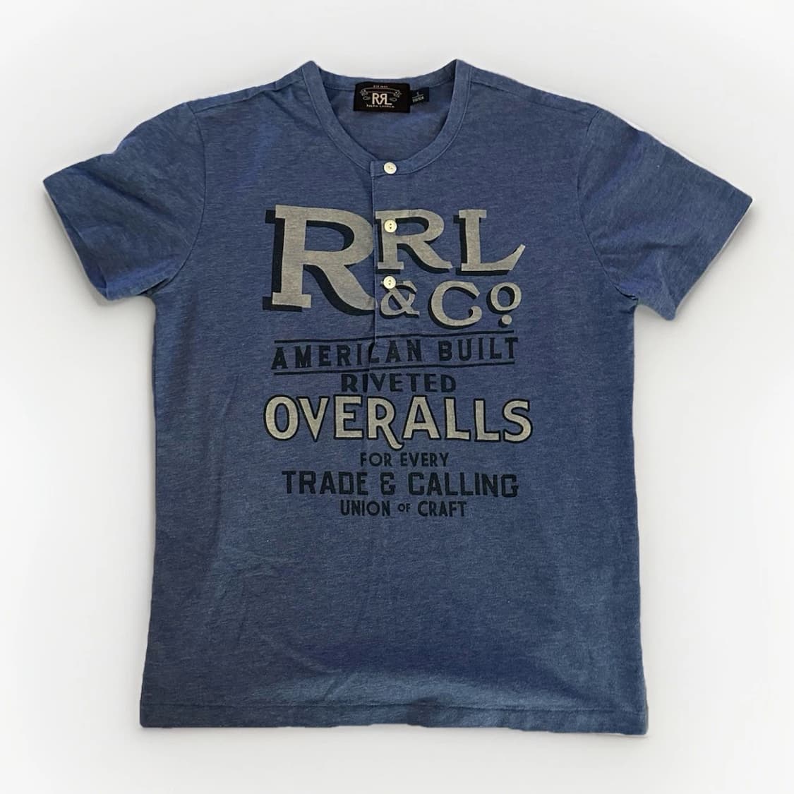 RRL 더블알엘 헤리티지 로고 그래픽 헨리넥 티셔츠 블루 상품이미지1