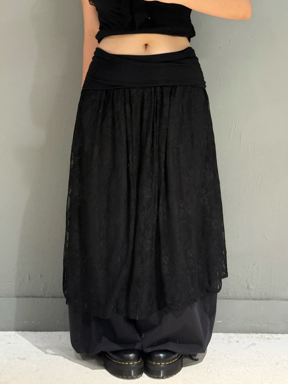 folding detail lace layered sk 상품이미지1