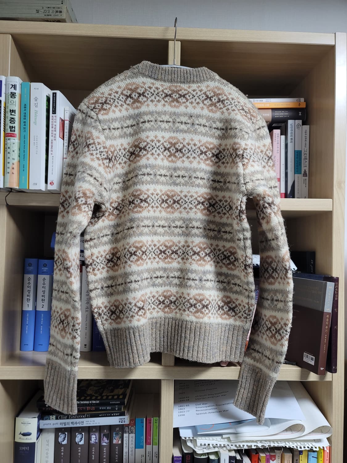 빈티지 스코틀랜드 페어아일 울 니트 베이지 브라운 라벤더 상품이미지4