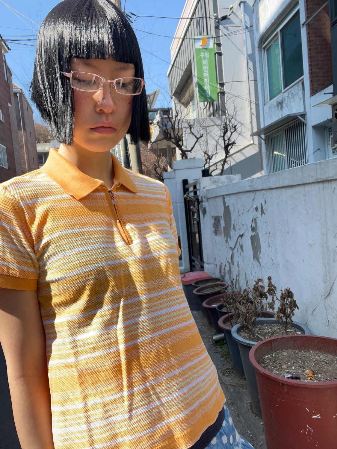 닥스 오렌지 스트라이프 카라 반팔티 상품이미지2