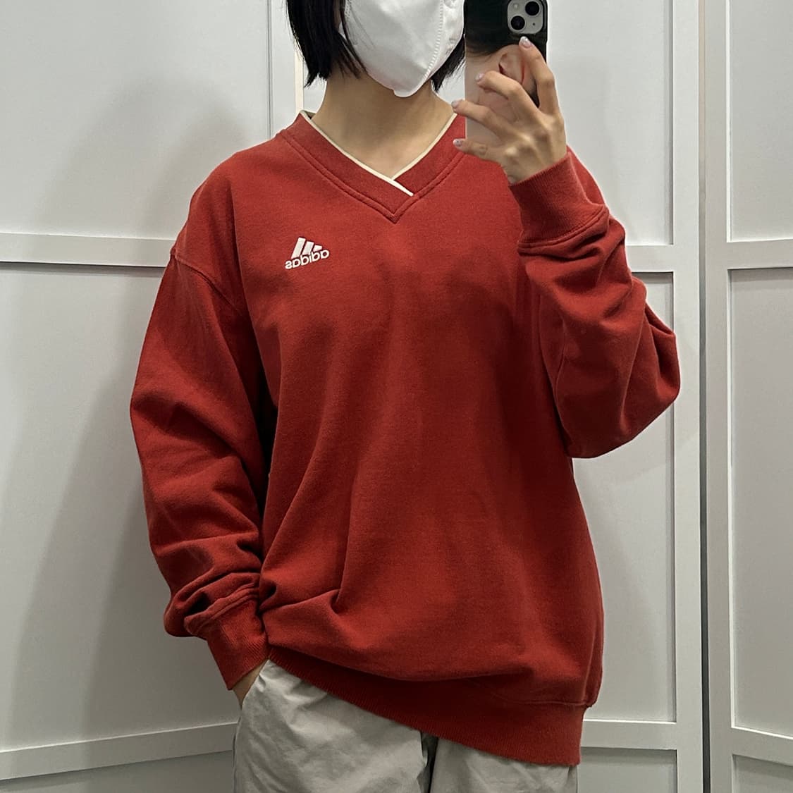 아디다스 주황 v넥 맨투맨 상품이미지1