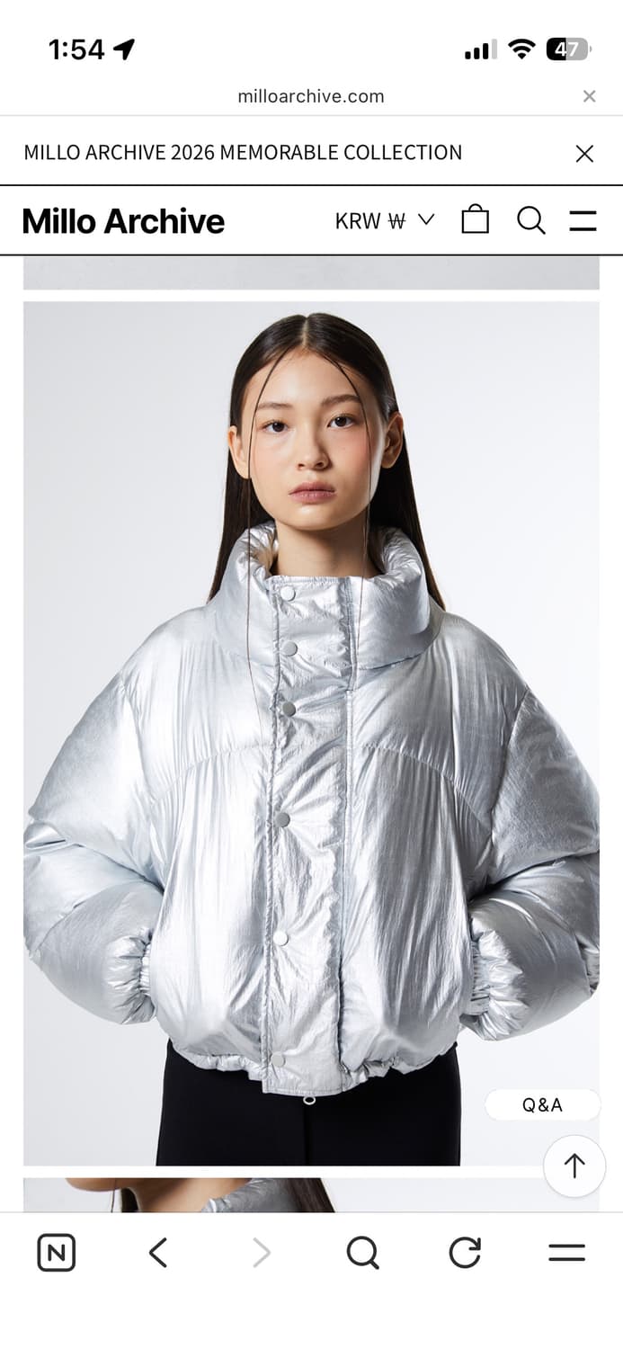 밀로우먼 커브드 숏 푸퍼 자켓 패딩 실버 상품이미지2