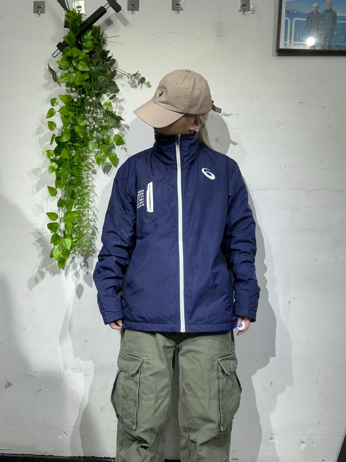 아식스 네이비 로고 바람막이 자켓 M 상품이미지2