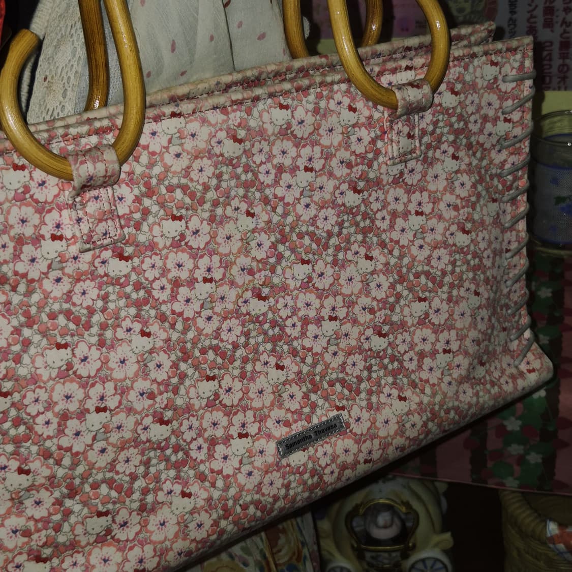 10s 사만사타바사 키티 콜라보 플로랄 뱀부 토트백 상품이미지7