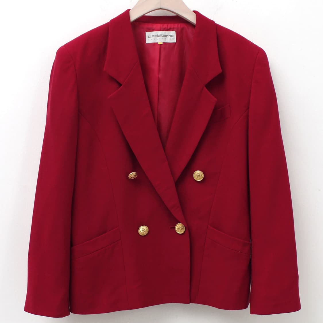 일본 빈티지 레드 써머 울 골드 더블버튼 자켓 미디 스커트 셋업 세트 상품이미지3