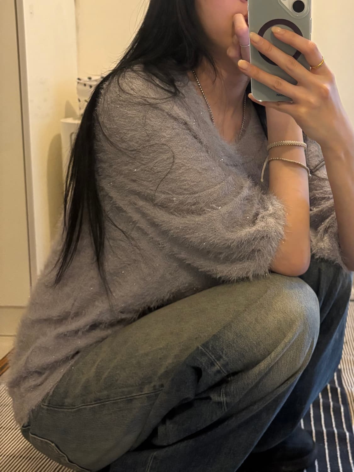 japan vintage gliter 3/4 sleeve knitwear 상품이미지1