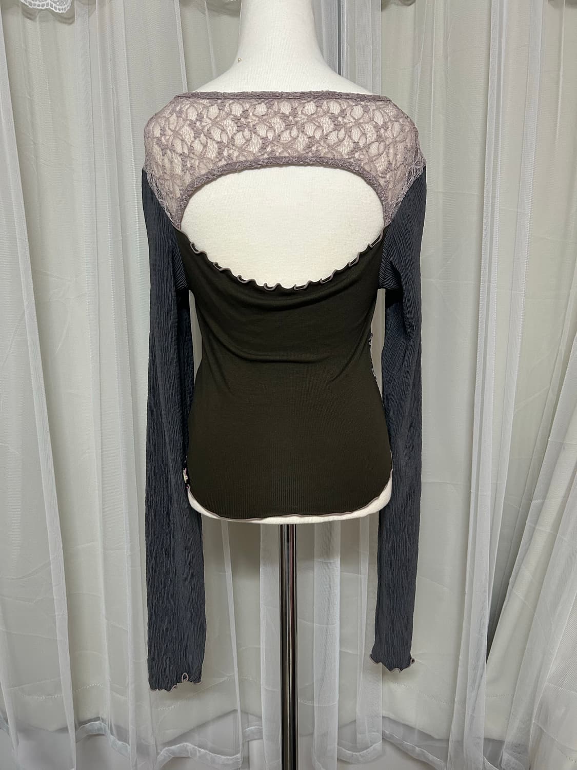 오즈온깔 오리엔탈 딱붙핏 시스루레이어드 긴팔티 상품이미지2