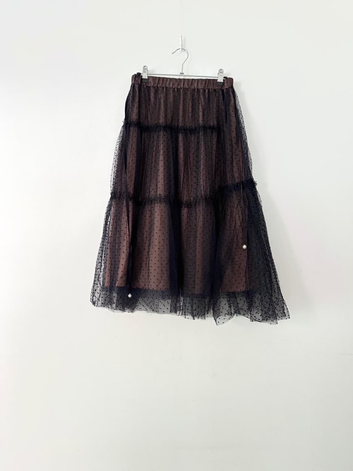 Dot strap mix tulle skirt / black 상품이미지6